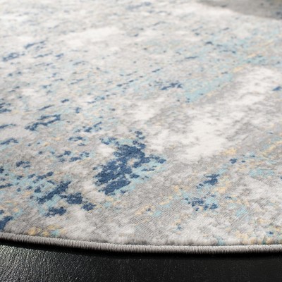 Contemporary Abstract Grey/Blue Synthetic Round Rug - 5'
