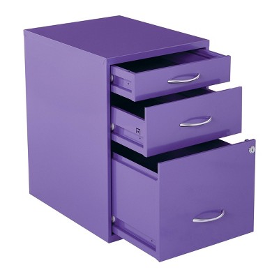 Purple Heavy-Duty Metal 3-Drawer Lockable File Cabinet