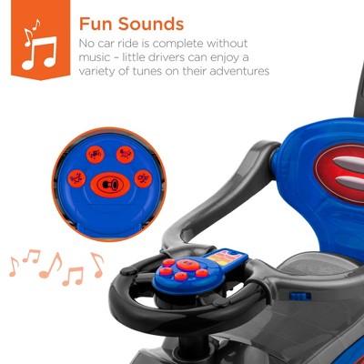 Blue 3-in-1 Kids Push and Pedal Ride-On Car Stroller