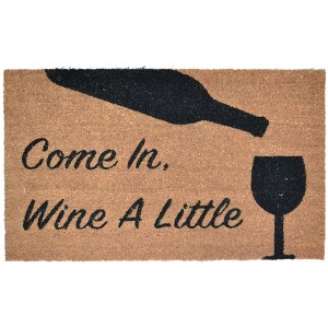 HomeRoots 18" X 30" Brown and Black Coir Come In Wine a Little Outdoor Door Mat - 1 of 4