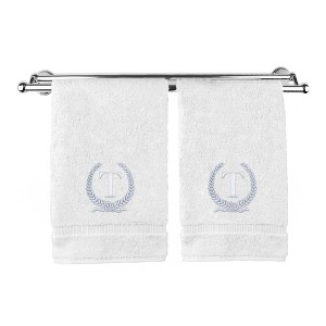 BC BARE COTTON Monogrammed Hand Towel, 100% Turkish Cotton - Set of 2 - White - Silver Wreath - 1 of 1