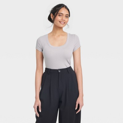 Women's Slim Fit Short Sleeve Ribbed Scoop Neck T-Shirt - A New Day™