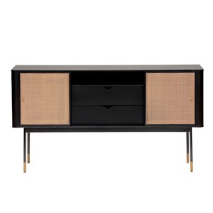 HomeRoots 59" Black And Natural Wood Two Drawer Sideboard with Two Sliding Doors - 1 of 4