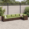 vidaXL 6 Piece Patio Lounge Set with Cushions - Brown Poly Rattan Outdoor Modular Garden Furniture - 2 of 4