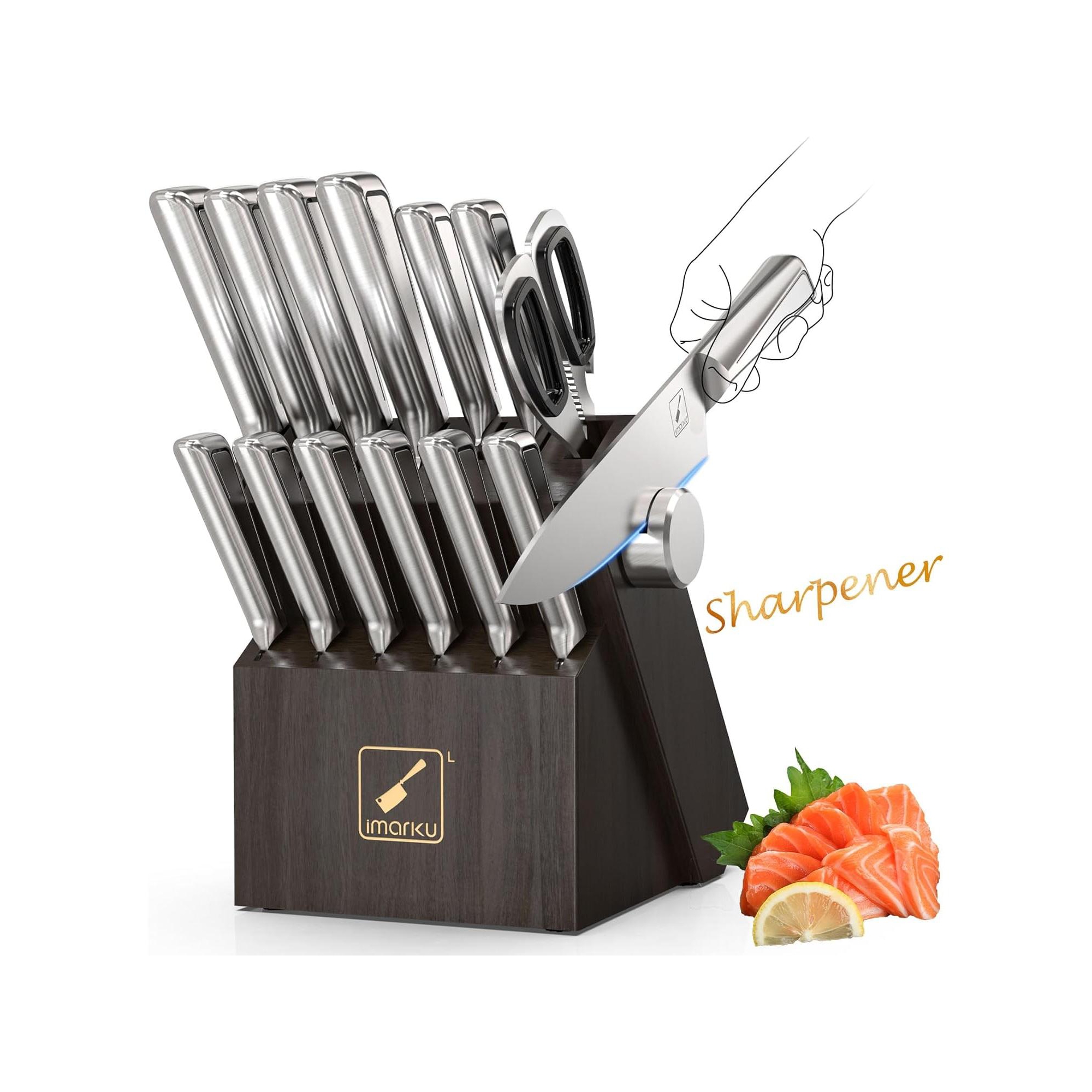 imarku 14PCS Japanese Stainless Steel Kitchen Knife Set, Built-in Sharpener, Non-slip Ergonomic Handles, Dishwasher Safe, Kitchen Essentials