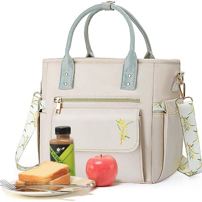 Deluxe Insulated Lunch Box Bag Women - Leakproof Waterproof Cooler with Multi Pockets Removable Strap for Work Picnic - Christmas Birthday Gifts