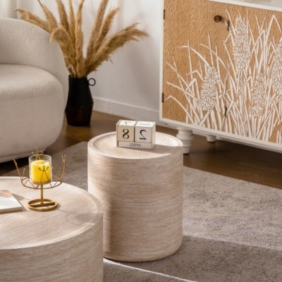 Modern Round End Table with Marble Pattern, Side Table for Sofa, No-Assembly Accent Side Table for Living Room or Small Spaces–The Pop Home
