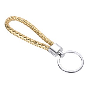 Unique Bargains Braided PU Leather Car Wallet Keychain with Stainless Steel Key Ring - 1 of 3