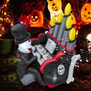 Costway 5.2 FT Halloween Inflatable Skeleton Playing Piano Yard Decoration with LED Lights