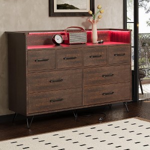 8-Drawer Dresser with Charging Station & RGB Lights | Wide Bedroom Dresser Chest with 3 Outlets + 2 USB Ports, App-Controlled LED Lighting for Gaming - 1 of 4