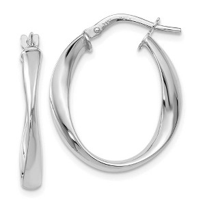 Black Bow Jewelry 3mm x 24mm (15/16 Inch) 14k White Gold Polished Twist Oval Hoops - 1 of 4