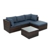 GlasFlength 5PCS Patio Seating Rattan Furniture Set Sectional Sofa Cushioned Garden, Tempered Glass Table, Blue, 28.94"*28.55"*24.8" - 4 of 4