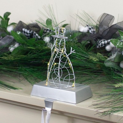 8" LED Lighted Silver Metal Snowman Stocking Holder