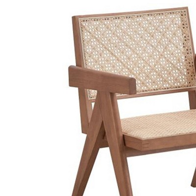 Natural Rattan and Wood Accent Chair with Square Arms