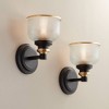 Possini Euro Design Poway Modern Wall Sconces Set of 2 Bronze and Warm Brass Hardwire 5 3/4" Fixture Glass Bowl for Bathroom - 2 of 4