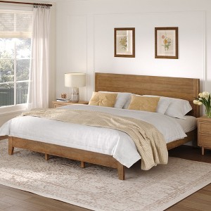Arceso Bed Frame with Headboard Acacia Wood Platform, Non-Slip&Without Noise - 1 of 4