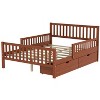 TIRAMISUBEST 77.4in Full Size Wood Platform Bed with Guardrails Teen Bed Youth Bed Frame Brown - 2 of 4