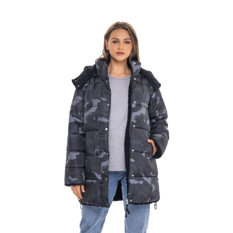 Women's Winter Puffer Jacket Coat Reversible to Soft Faux Fur - S.E.B. By SEBBY, 3 of 8