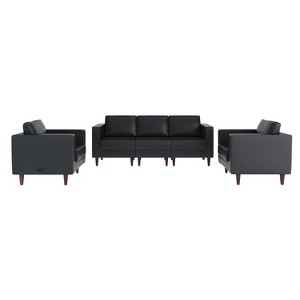 Flash Furniture HERCULES Artemis 3 Piece Upholstered Reception Set, 8 AC Outlets/4 USB/4 USB-C Ports and Wood Walnut Legs with Adjustable Floor Glides - 1 of 4