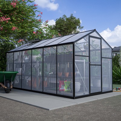 Outdoor 6x8 FT Greenhouse, Aluminum Large Walk-in Greenhouse, Polycarbonate Greenhouse with Quick Setup Structure and Roof Vent-Coolbibila