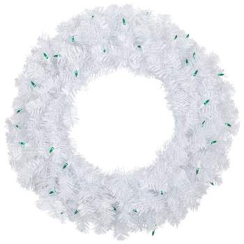 Northlight Pre-Lit Woodbury White Pine Artificial Christmas Wreath, 24-Inch, Green Lights