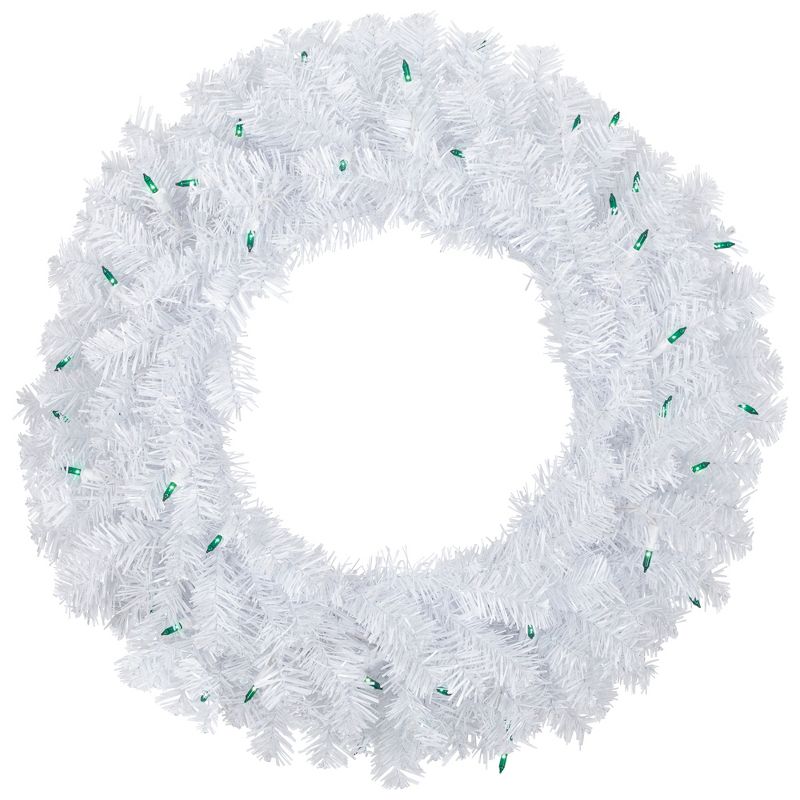 Northlight Pre-Lit Woodbury White Pine Artificial Christmas Wreath, 24-Inch, Green Lights, 1 of 6