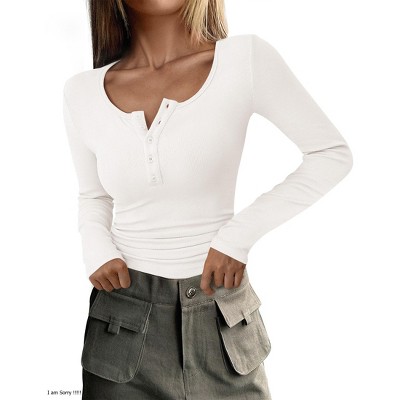 Women's Slim Fit Ribbed Knit Long Sleeve Button Henley T Shirts Casual Basic Tops Blouse