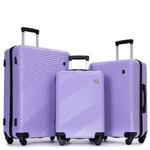 3 Piece Luggage Sets PC+ABS Lightweight Suitcase with Two Hooks, Spinner Wheels, (20/24/28) Gray - 1 of 4