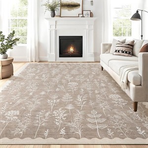 Washable Floral Runner Rug, Non-Slip, Low-Pile, Scalloped Pattern for Kitchen, Hallway, Laundry, Bathroom - 1 of 4