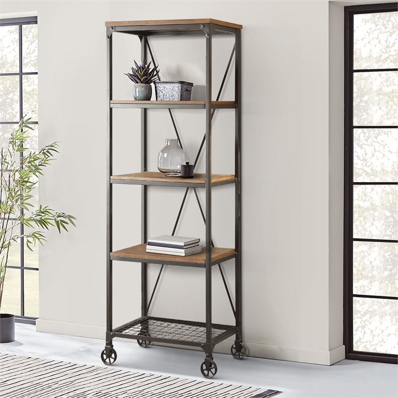 Millwood 26" 5 Shelf Metal Bookcase in Pine - Lexicon, 3 of 6