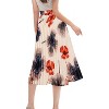 Women's High Waist Pleated A-Line Midi Skirt - Swing Flare Design Beige Flower - 3 of 4