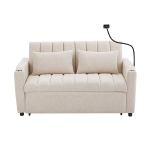 NicBex 2 Seater Loveseat Sofa Modern Convertible Pull-Out Sofa Bed with 3 USB Ports & 2 Side Pockets for Bedroom,Living Room,Beige - 1 of 4