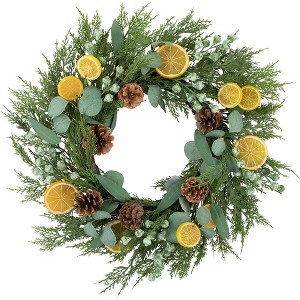 Northlight Real Touch™️ Cypress, Lemon and Eucalyptus Artificial Christmas Wreath - 22" - Unlit - 1 of 4