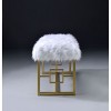 Royal Hampton Style Faux Fur Upholstered Bench with Geometrical Side Panels, White and Gold - 4 of 4