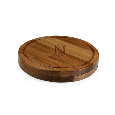 Monogrammed Acacia Wood Round Cheese Board and Tools Set