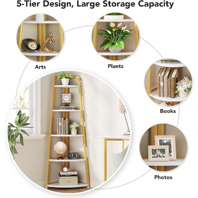 Gold and White 70" 5-Tier Corner Ladder Shelf