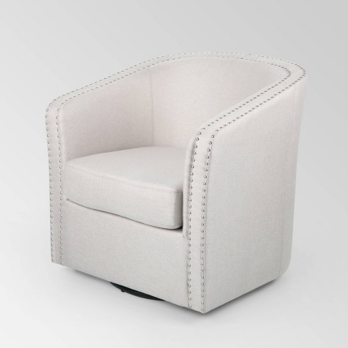 White leather swivel online barrel chair