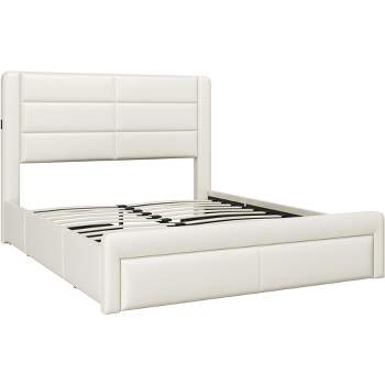 Yaheetech Upholstered Bed Frame with 3 Storage Drawers and Built-In USB Ports