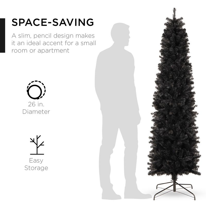 Best Choice Products Black Artificial Holiday Christmas Pencil Tree w/ Metal Base, 3 of 8