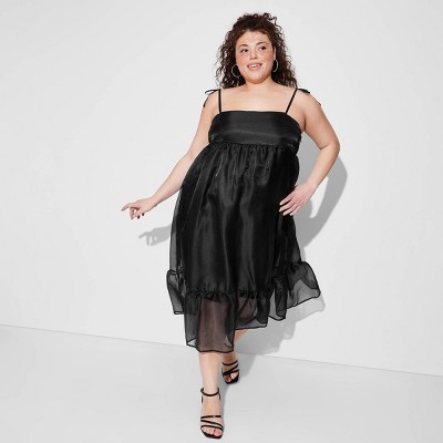 Women's Organza Midi Babydoll Dress - Wild Fable™ Black 3X