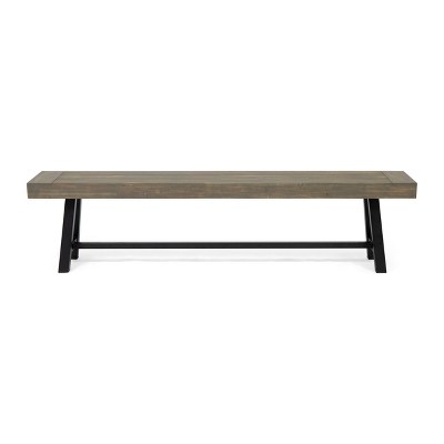 Vynxaria Gray Patio Bench - 74" Outdoor Seating with Rustic Metal Accents