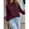 Women's Cold Shoulder Blouse Ruffle Neckline Long Sleeve Top Elegant Casual Shirt - 3 of 4