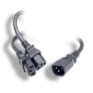 Monoprice Power Cord Splitter - 1.17 Feet - Black | IEC 60320 C14 to 2x IEC 60320 C13, 16AWG, 13A, SJT, Usable for 100-250 VAC Applications - 1 of 1