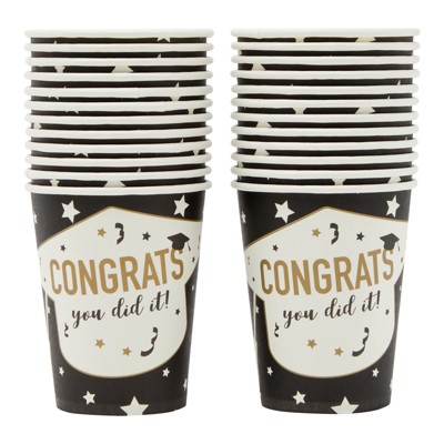 Black and White Graduation Party Supplies Set with Gold Accents