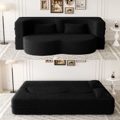 NicBex Modern Floor Convertible Sofa Bed Loveseat Couch with Pillows,Upholstered Futon Sofa for Living Room,Bedroom