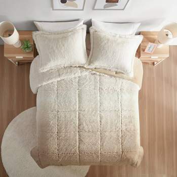 Twin/Twin Extra Long Leena Ombre Shaggy Long Fur Comforter Mini Set Natural - Intelligent Design