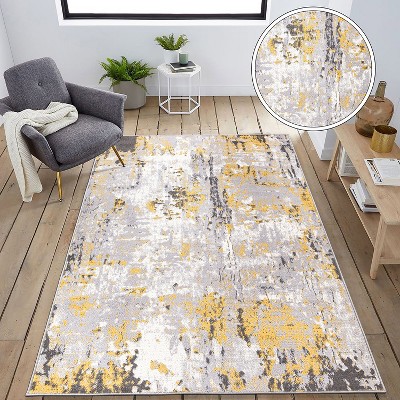 Yellow and Gray Abstract 5' x 7' Synthetic Area Rug