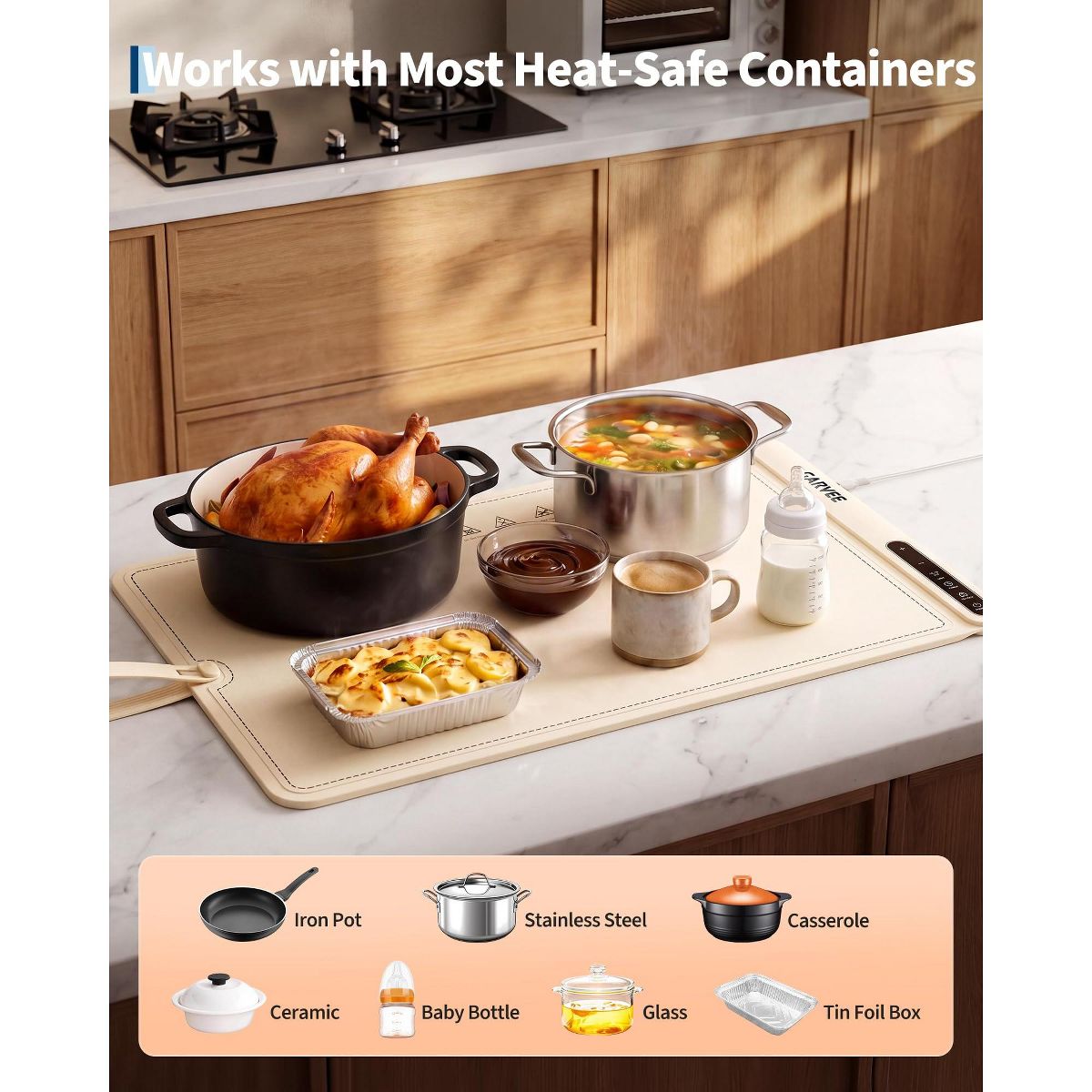 25x16 Inch Silicone Electric Food Warming Mat with 8-Temp Control & Auto Shut-Off, 500W Countertop Buffet Warmer for Parties & Home - thumbnail 5
