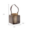 HomeRoots 7" Natural And Brown Distressed Lattice Iron And Wood Tabletop Lantern Candle Holder - 3 of 4