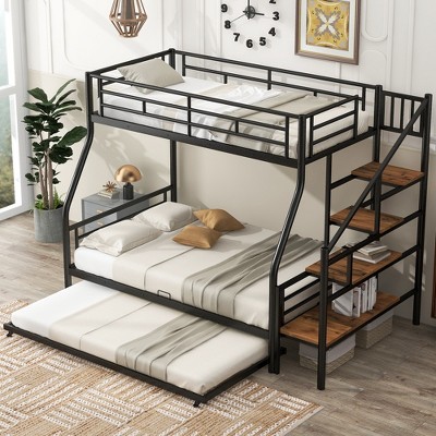 YOOCOZZ Twin Over Full Metal Bunk Bed with Twin Trundle Bed and Storage Stairway